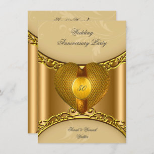 Party zum 50. Jubiläum Elegantes Goldenes Herz Einladung
