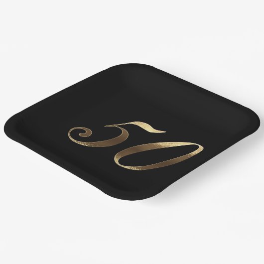 Party zum 50. Jubiläum Modernes Schwarz- und Goldp Pappteller (Gewinkelt)