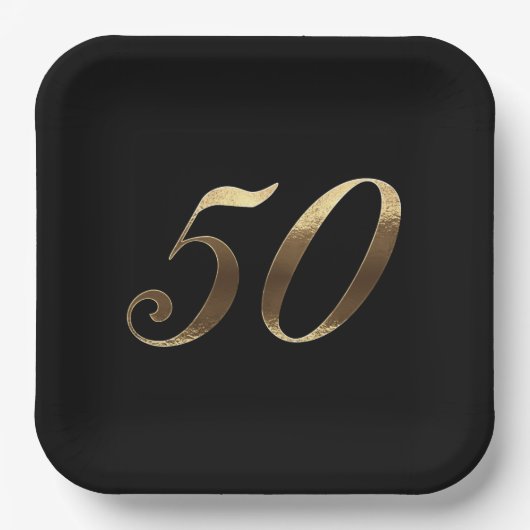 Party zum 50. Jubiläum Modernes Schwarz- und Goldp Pappteller (Vorderseite)