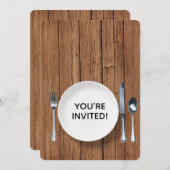 Party zum Abendessen auf Eichenholz Einladung (Vorne/Hinten)