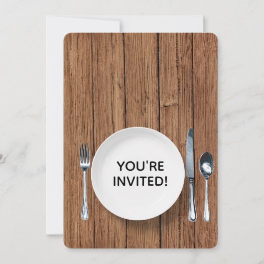 Party zum Abendessen auf Eichenholz Einladung (Vorderseite)