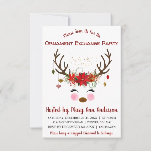 Party zum Austausch von niedlichen Rentieren Einladung (Vorderseite)