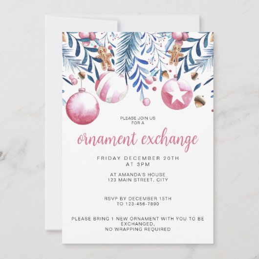 Party zum Austausch von Weihnachtsrosa und Blauen Einladung (Vorderseite)