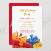 Party zum Austauschen von Geschenken mit roten und Einladung (Vorne/Hinten)