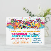 Party zum bunten Spaß Sommer Beach Graduation Einladung (Stehend Vorderseite)
