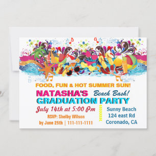 Party zum bunten Spaß Sommer Beach Graduation Einladung