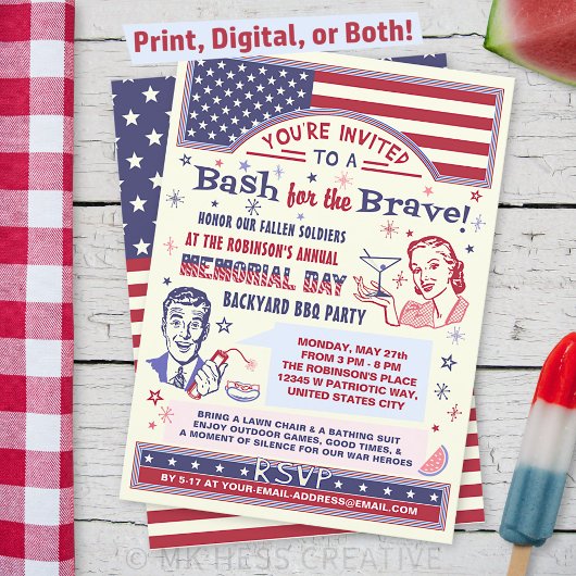 Party zum Gedenktag GRILLEN | Retro Patriotic Summ Einladung
