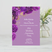 Party zum lila und goldenen Hochzeitstag Einladung (Stehend Vorderseite)