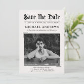 Party zum Schwarzen und Weißen Foto Einladung (Stehend Vorderseite)