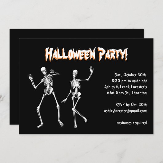 Party zum Tanzen Skelette Halloween-Kostüm Einladung (Vorne/Hinten)