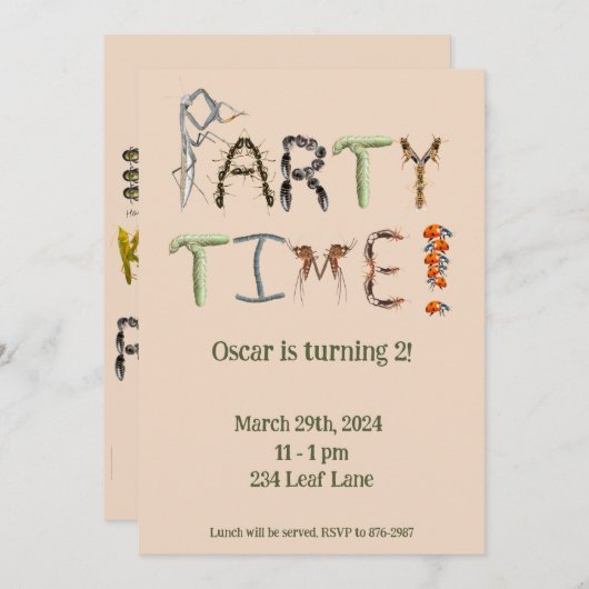 Party zum Thema Bug und Insekt Einladung (Vorne/Hinten)