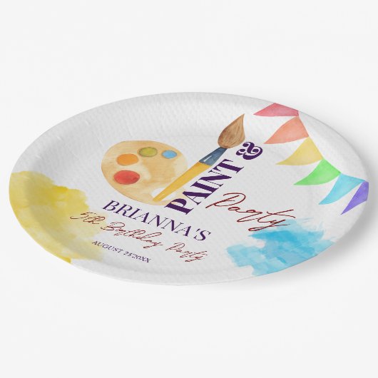 Party zum Thema Malerei und Party mit Monogramm Pappteller (Schrägansicht)