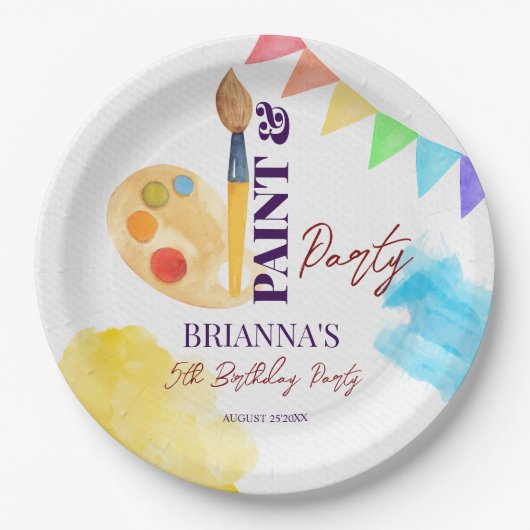 Party zum Thema Malerei und Party mit Monogramm Pappteller (Vorderseite)
