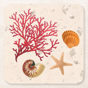 Party zum Thema Strand Rechteckiger Pappuntersetzer