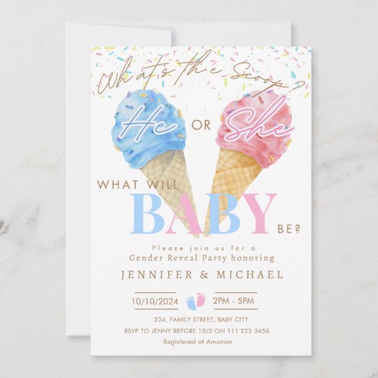 Party zur Aufdeckung des Eiskremgeschlechts Was is Einladung (Vorderseite)