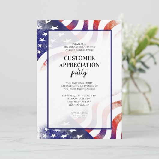 Party zur Kundenbewertung von patentierten Flaggen Einladung (Stehend Vorderseite)