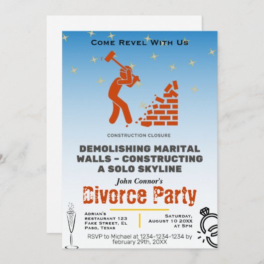 Party zur Scheidung: Bauschluss Einladung (Vorne/Hinten)