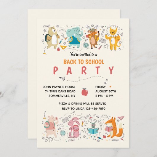 Party zurück zur Party Einladung in der Schule (Vorne/Hinten)