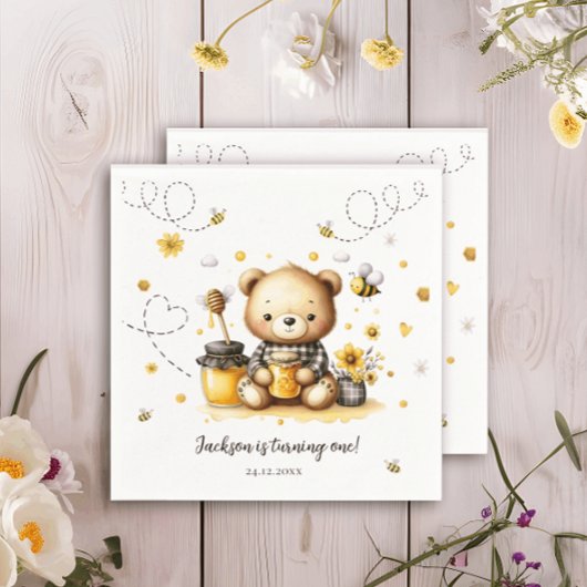 Partybeere Bear Bee Honey Birthday Paper Napkin Serviette
