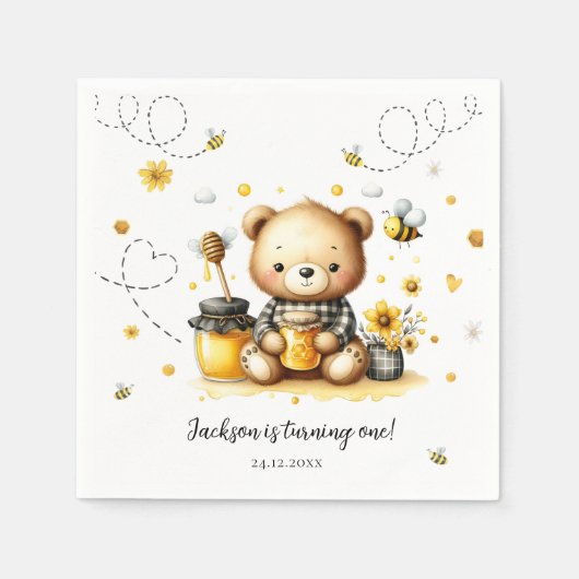 Partybeere Bear Bee Honey Birthday Paper Napkin Serviette (Vorderseite)