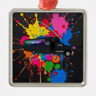 Partybus Zeit Helle Spritzfarbe Farbige Nacht Ornament Aus Metall