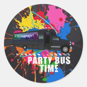 Partybus Zeit Neon Nachtleben Farbspritzer Runder Aufkleber