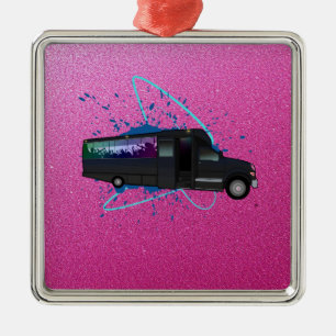 Partybus Zeit Pink Glitzer Glam Nachtleben Ornament Aus Metall