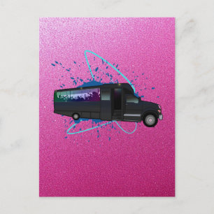 Partybus Zeit Pink Glitzer Glam Nachtleben Postkarte