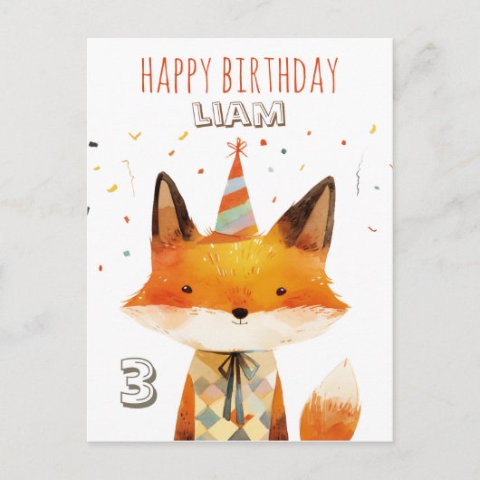 Partyfuchs- Kindergeburtstag- personalisierbare Postkarte (Vorderseite)