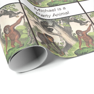 Partygeschenkverpackung Affe Schimpanse Vintage Geschenkpapier