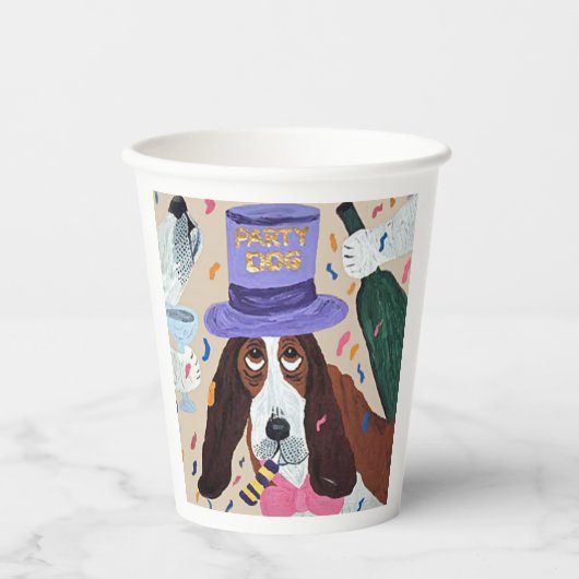 Partyhund Basset Hound Pappbecher (Vorderseite)