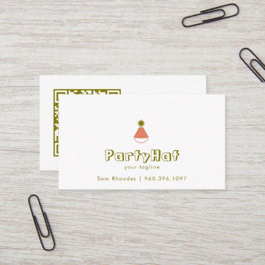 Partyhut-Logodesign Geburtstagsfeier | QR-Code Visitenkarte (Vorderseite/Rückseite Beispiel)