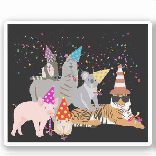 Partying von Tieren - Niedliche Tiere mit Party Aufkleber (Vorderseite)