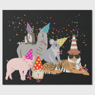 Partying von Tieren - Niedliche Tiere mit Party Geschenkpapier