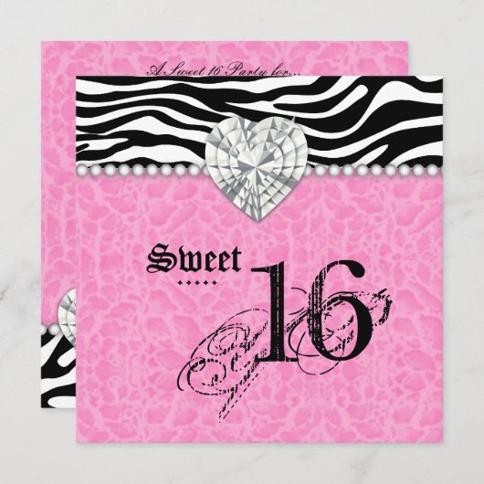 Partyleopard Zebra-Spitze-Herz-Diamant des Einladung (Vorne/Hinten)