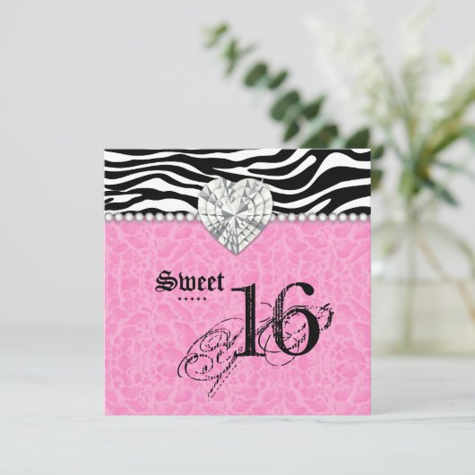 Partyleopard Zebra-Spitze-Herz-Diamant des Einladung (Stehend Vorderseite)
