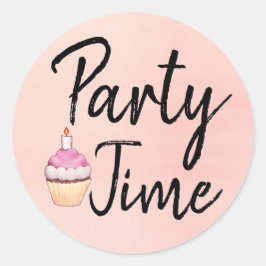Partys Time Pink Aquarell Cupcake Geburtstag Runder Aufkleber