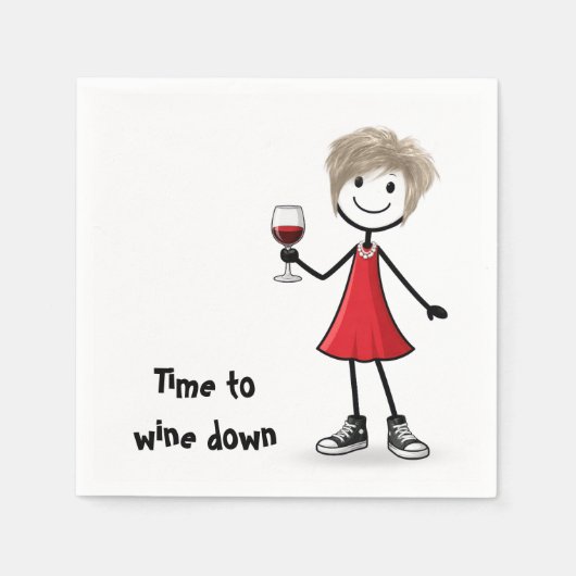 Partystickfigur Mädchen mit Weinglas Serviette (Vorderseite)