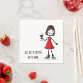 Partystickfigur Mädchen mit Weinglas Serviette (Beispiel)