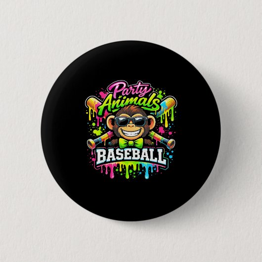 Partytier Baseball Eiscreme tropft lustiger Affe Button (Vorderseite)