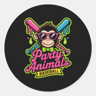 Partytier Baseball lustiger Affe lebendiger Schlei Runder Aufkleber