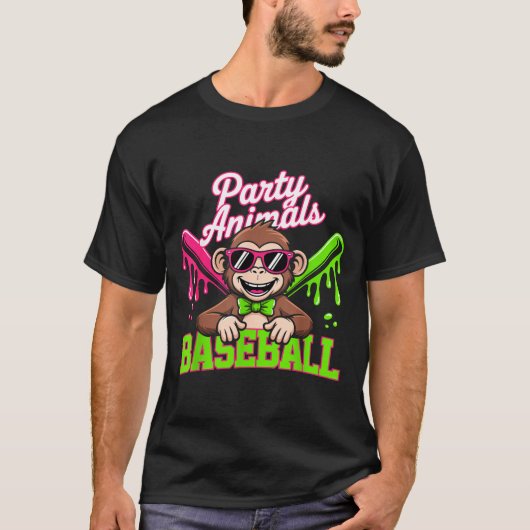 Partytier Baseball Lustiger Affe T-Shirt (Vorderseite)