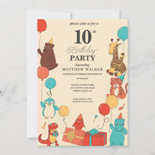 Partytier mit Hüten und Luftballons Kindergeburtst Einladung