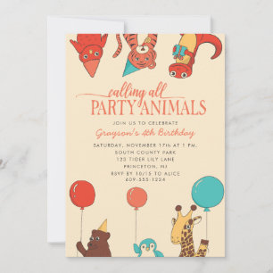 Partytierchen mit Luftballons Individuelle Kinderg Einladung