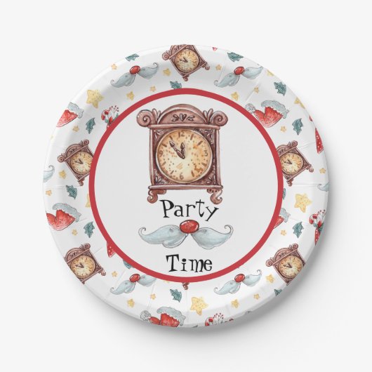 Partytime-Uhr Pappteller (Vorderseite)