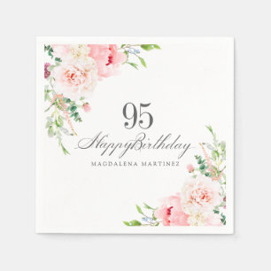 Partyzubehör für den 95. Geburtstag, rosa Blumen,  Serviette