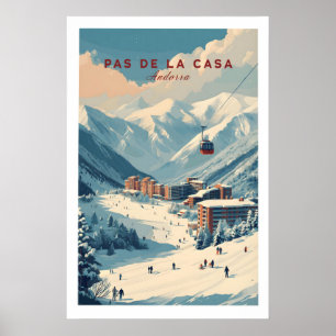 Pas de la Casa Winter Village und Slopes Print Ski Poster