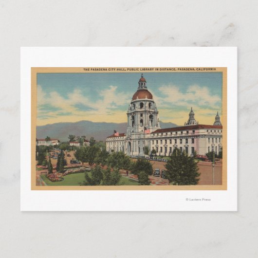 Pasadena, CA - Aussicht auf das Rathaus und das öf Postkarte (Vorderseite)
