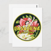 Pasadena California Vintages Gepäcksiegel Postkarte (Vorne/Hinten)