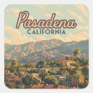 Pasadena Los Angeles Kalifornien Berge Vintage Quadratischer Aufkleber